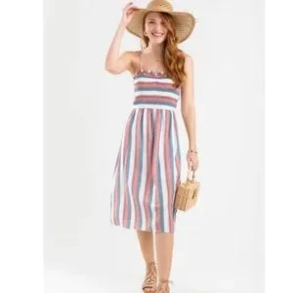 NWT, ROWA smocked top stripe maxi/midi dress - Picture 1 of 4